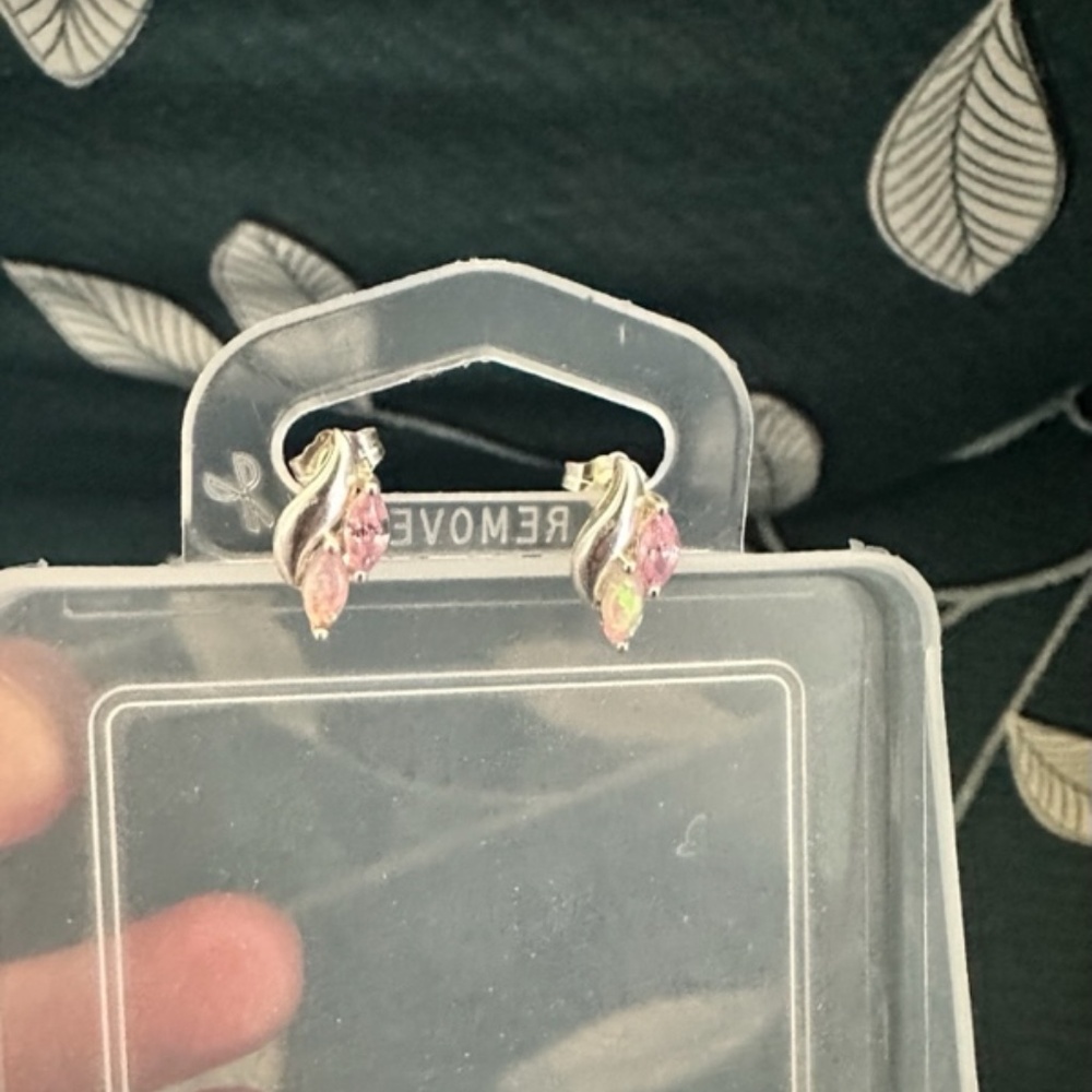 Avon Fashion earrings sterling silver opaque clear light pink stone iridescent